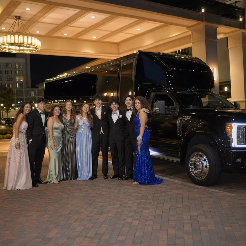 Party bus interior with wraparound leather seating and LED lighting in Spokane