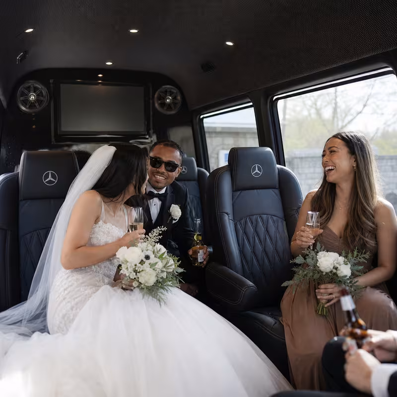 Black Mercedes Sprinter van staged for an Spokane Wedding Transportation group